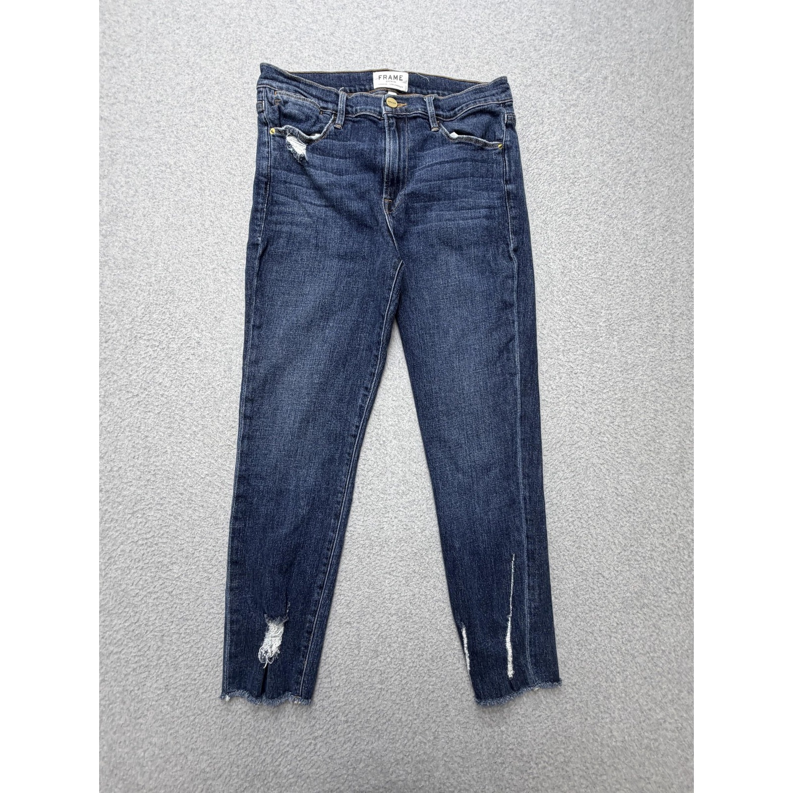 Frame Skinny Jeans Womens 30 Blue Medium Wash Mid Rise Distressed Stretch Denim
